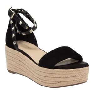 Marc Fisher Jazlyn Black Suded Espadrille Platform Sandals Size 9